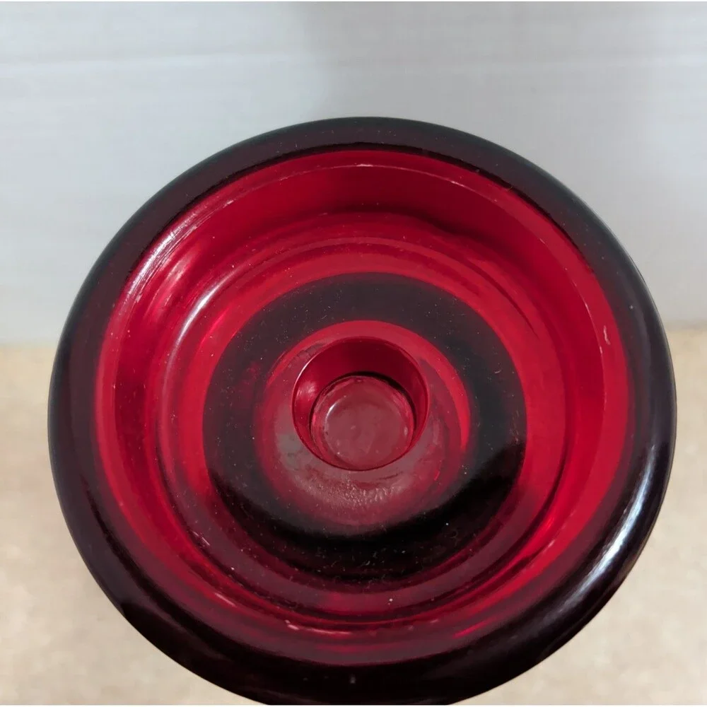 ​Ruby Red Glass Pillar Candle Holder 12